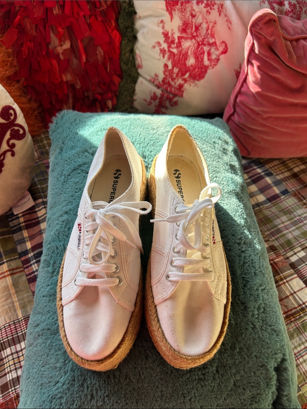 Superga White Canvas Espadrille Platform Sneakers